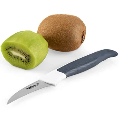 Afbeelding van Zyliss E920218 Comfortabel schilmes, 6,5 cm, Japans roestvrij staal, zwart/wit, keukenmes/groentemes/fruitmes, vaatwasmachinebestendig
