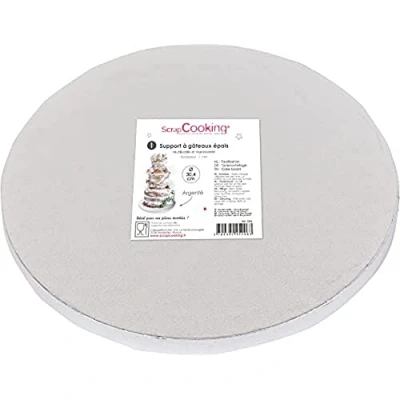 Afbeelding van ScrapCooking 5206 dikke ronde taarthouder, diameter 30 cm, zilverkleurig, herbruikbaar presenteerblad, plaat, onderzetter voor taart, stijf, gebak, gemaakt in Frankrijk