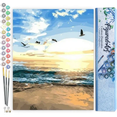 Afbeelding van Figured&#039;Art Schilderen op Nummer Volwassenen canvas Vogels en Zeezicht Handwerk acrylverf Kit DIY Compleet 40x50cm zonder frame