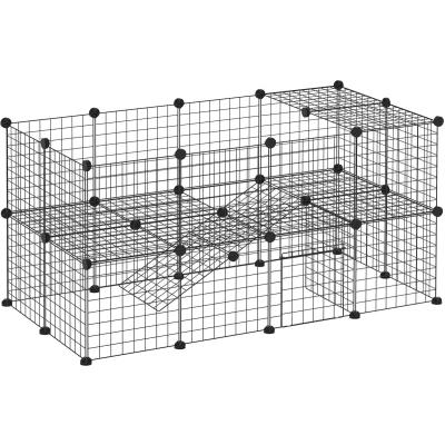 Afbeelding van PawHut Ren kleine huisdieren box metalen rooster vele vormen zwart metaal D06 072