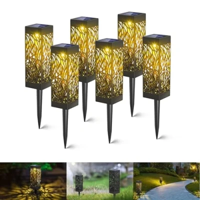 Afbeelding van kefflum 6 stuks zonnelampen voor tuin, buiten, waterdicht, landschapslicht, tuinlamp, draadloos, led, decoratie, verlichting op zonne energie terras, paden, gazon