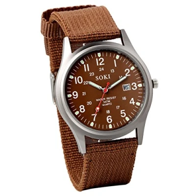 Afbeelding van JewelryWe Analoog kwartshorloge voor heren met kalender en ledlicht, Langer bruin, Armband