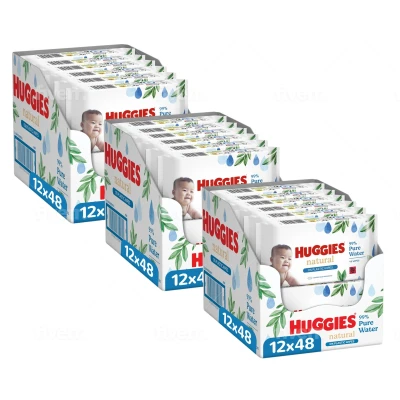 Afbeelding van Huggies Natural 0% Plastic Billendoekjes 1728 babydoekjes 36 x 48