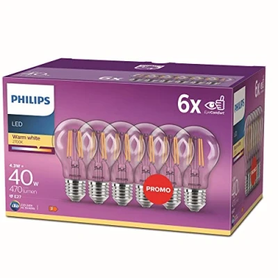 Image de Philips LED lamp 6 pack Warmwit licht E27 40 W Transparant Energiezuinige verlichting Filament