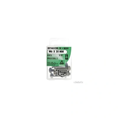 Afbeelding van Deltafix Metaalschroef R.V.S. CK + Moer M6 x 30 mm 5 stuks