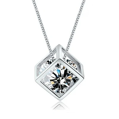 Afbeelding van Crystalline Azuria Dameshalsketting met hanger Rhombe 18 karaat witgoud verguld witte kristallen van zirkonia, Kristal, Kristal