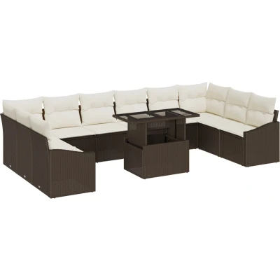 Afbeelding van vidaXL 11 delige Tuinsofa Set met Kussens Bruin Poly Rattan