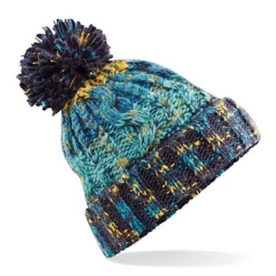 Afbeelding van Beechfield Unisex Corkscrew Gebreide Pom Beanie Hoed Uniseks (1 stuk), Veelkleurig (Marine Splash 000)