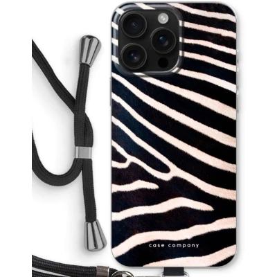 Afbeelding van Case Company® hoesje met Koord geschikt voor iPhone 16 Pro Max Zebra Telefoonhoesje Zwart Bescherming aan alle Kanten en Over de Schermrand