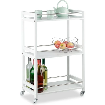 Afbeelding van Relaxdays keukentrolley met 3 etages wit roltafel serveerwagen theewagem