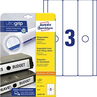 Afbeelding van Avery Ordnerrugetiketten, wit, 63,0 x 297,0 mm, permanent klevend