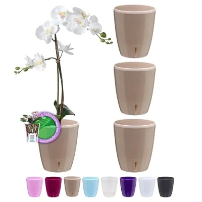 Afbeelding van SANTINO 4 orchideeënpotten met een diameter van 15 cm, lont, en waterniveau indicator voor binnen, zand 2 liter