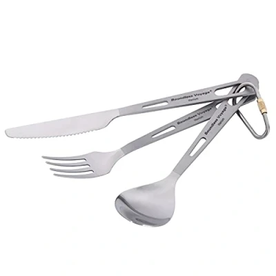 Afbeelding van iBasingo Ti1051T Titanium serviesset, camping, vork, lepel, mes, voor binnen en buiten, ultralicht bestek, geschikt reizen, picknick, wandelen, rugzak, keuken, servies, dagelijkse gebruiksvoorwerpen