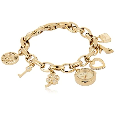 Afbeelding van Anne Klein 10/7604CHRM Premium Charm polshorloge met gouden kristallen voor dames, Goud, Armband
