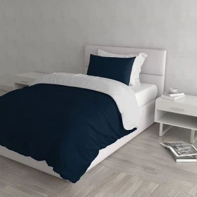 Afbeelding van Doubleface dekbedovertrek in natuurlijke kleur, 100% katoen, donkerblauw/lichtgrijs, eenpersoons