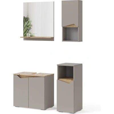 Afbeelding van Vicco Badkamermeubelset Marelle, Grijs/Artisanaal eiken, 4 delen