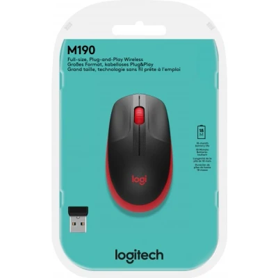 Afbeelding van Logitech Mouse M190, draadloos, rood optisch, 1000 dpi, 3 knoppen, retail