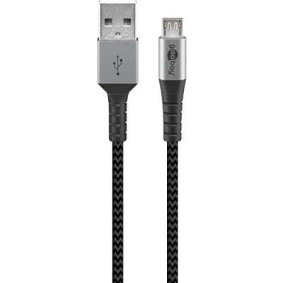 Afbeelding van Goobay Micro USB naar A Textiel kabel met metalen pluggen (Space grijs / zilver) 1 m