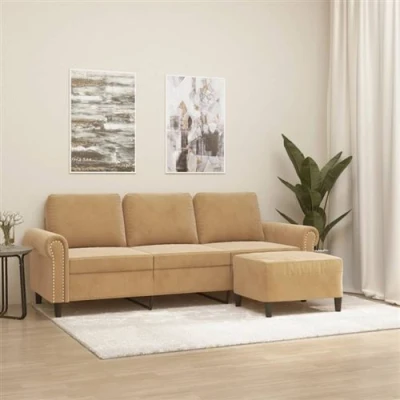 Image de vidaXL Canapé à 3 places avec repose pieds Marron 180 cm Velours3201222