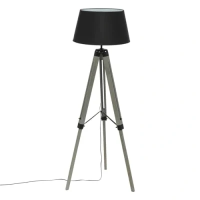 Afbeelding van Staande lamp Vloerlamp Stalamp Woonkamer Tripod Driepoot Modern Atmosphera Grijs/Bruine voet Zwarte kap Hoogte 145 cm.