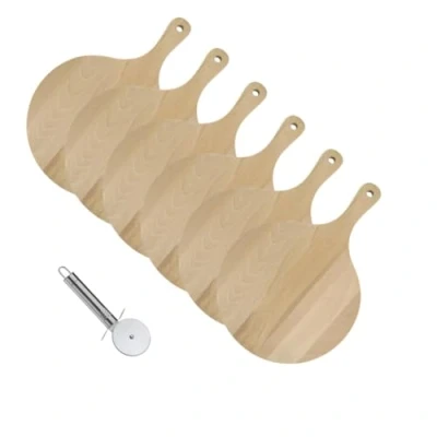 Afbeelding van 6 Fackelmann houten pizza en tarte flambée planken 30 cm roestvrijstalen pizzawiel