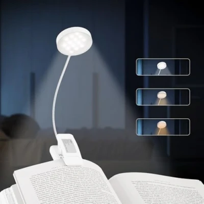 Afbeelding van LQWELL® Bedleeslamp, led leeslamp om vast te klikken, oogbescherming, 3 kleurtemperaturen, continu dimmen, flexibele 360 hoek (wit, 1 stuk)
