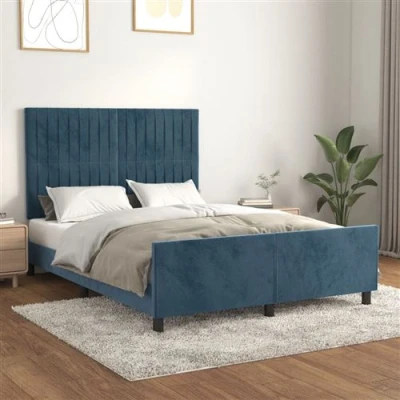 Afbeelding van vidaXL Bedframe met hoofdeinde fluweel donkerblauw 140x190 cm