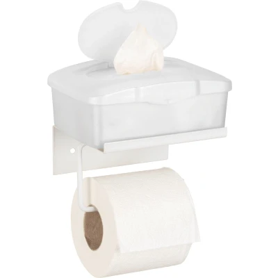 Afbeelding van WENKO Toiletrolhouder met planchet Desulo mat wit WC rolhouder plankje