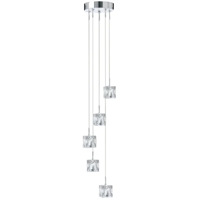 Afbeelding van Hanglamp Ice Cube, 5 lamps, chroom, kristalglas