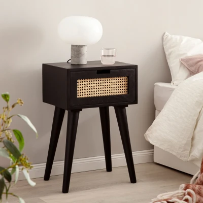 Afbeelding van Sky Style Casiope Zwart Mango / Rattan Nachtkastje