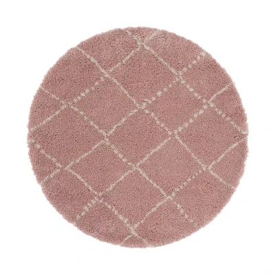 Afbeelding van Rond Hoogpolig Tapijt/Vloerkleed Allure Roze/crème 120 Cm