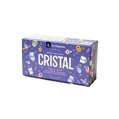 Afbeelding van La Pajarita 999994C verfset voor waterglas + kwast, 6 heldere en transparante kleuren