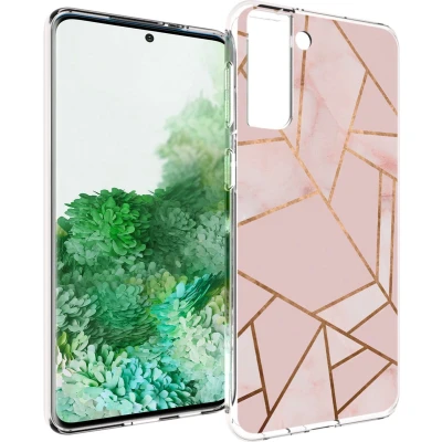 Afbeelding van iMoshion hoesje Geschikt voor Samsung Galaxy S21 Plus Siliconen Design Roze / Meerkleurig Goud Pink Graphic