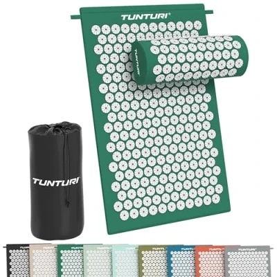 Afbeelding van Tunturi Spijkermat met kussen Acupressuur Meditatie Mat Acupunctuur Set Massage en Ontspanning 68x42x2 cm Groen