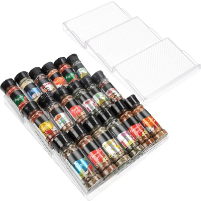 Afbeelding van Belle Vous Uitbreidbaar Plastic 3 Laags Keuken Kruiden Lade Inleg Organiser Rek Trays (2Pak) Afgeschuind Aanpasbare Opslag Voor Kasten, Planken en Lades Zout, Smaakmakers, Vitamines &amp; Supplementen