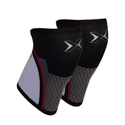 Afbeelding van PICSIL Hex Tech, set van 2 kniebeschermers neopreen, voor powerlifting en gewichtheffen, extra ondersteuning de gebieden belast door zware deadlifts kniebuigingen, L, grijs, 5 mm