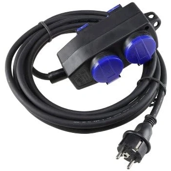 Afbeelding van ChiliTec Verlengkabel 4 stopcontacten buiten 5 m Powerblock kabel voudig met klapdeksel bouwplaatskabel IP44 rubber oogje om op te hangen blauw zwart