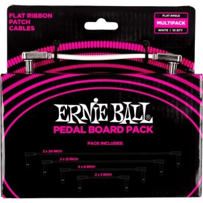 Image de Ernie Ball 6387 Câbles Instrument patch multipack coudé fin et plat blanc