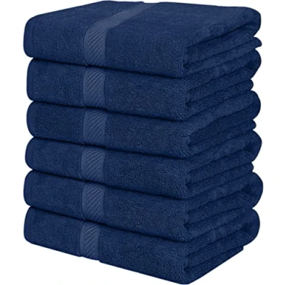 Afbeelding van Utopia Towels Set van 6 badhanddoeken, 100% ringgesponnen katoen (60 x 120 cm), medium en zeer absorberend, sneldrogend, premium handdoeken voor hotel, spa badkamer (marineblauw)