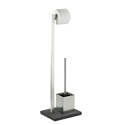 Afbeelding van WENKO Toiletbutler Slate Rock RVS glanzend/zwart Toiletrolhouder en Toiletborstel met houder