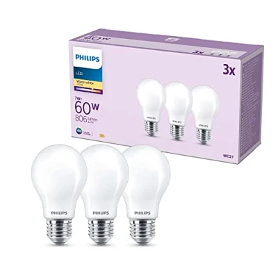 Afbeelding van Philips Classic LED lamp, E27, 60 W, warmwit, niet dimbaar, 3 stuks