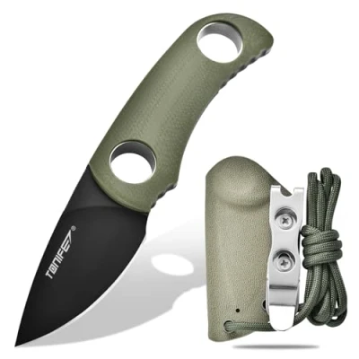 Afbeelding van TONIFE mes met vast lemmet 4,7 cm, mini nekmes Kydex hoes en koord, draagbaar EDC voor outdoor survival (groen + titaniumzwart)