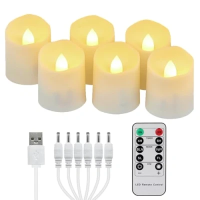 Afbeelding van FREEPOWER 6 stuks led theelichtjes, oplaadbaar met timer, warmwit, dimbaar, 1 USB kabel, decoratie voor Kerstmis, Halloween, party, familie