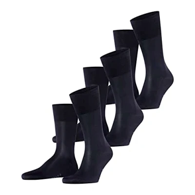 Image de FALKE Tiago 3 Pack M SO coton fil d&#039;Écosse unies lot de paires, Chaussettes Homme, Bleu (Dark Navy 6375) nouveau écologique, 39 40