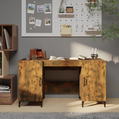 Afbeelding van Bureau 140x50x75 cm bewerkt hout gerookt eikenkleurig
