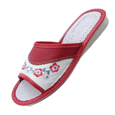 Afbeelding van APREGGIO Slippers voor dames, leer, rubberen zool, pantoffels handgemaakt, Rood