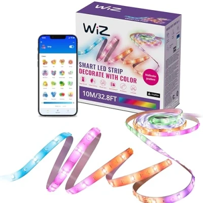 Afbeelding van WiZ RGBIC Ledstrip 10 meter 16 miljoen kleuren + wittinten dynamische lichtscènes werkt met je wifi bediening via de app of stem Google Home, Alexa en HomeKit
