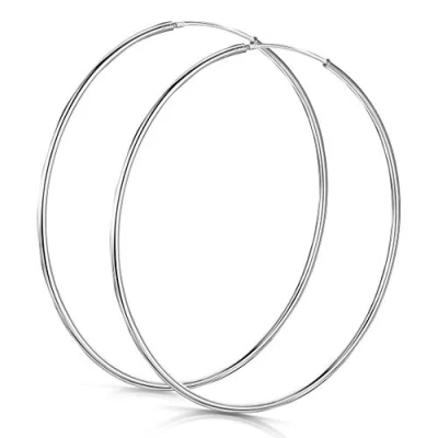 Afbeelding van Amberta Sieraden Echt 925 Sterling Zilver Oorringen Geslepen Scharnierende Hoepel Oorbellen voor Vrouwen Diameter: 6cm