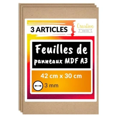 Afbeelding van Creative Deco 3 x A3 MDF Plaat 420 300 mm Perfect voor Lasersnijden, CNC Frezen, Modelleren, Freeswerk