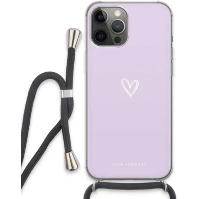 Afbeelding van Case Company® hoesje met Koord geschikt voor iPhone 13 Pro Max Klein hartje paars Telefoonhoesje Zwart Extra Bescherming aan alle Kanten en Over de Schermrand
